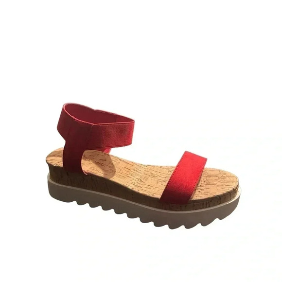 Sun + Stone Womens Melanyy Slip On Open Toe Wedge Sandals Red - Picture 4 of 7